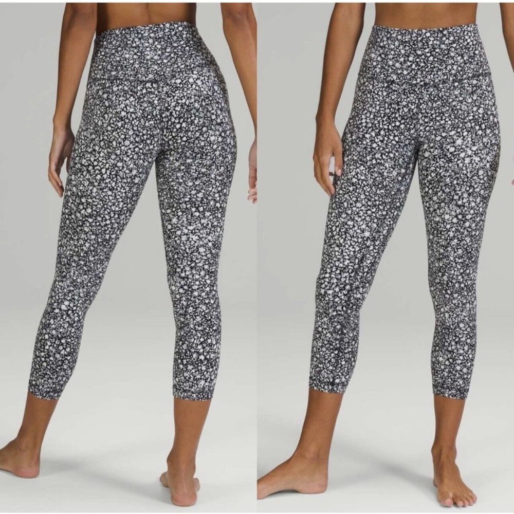 Lululemon Align High-Rise Crop In Venture Floral Alpine White Black 23” SIZE 14